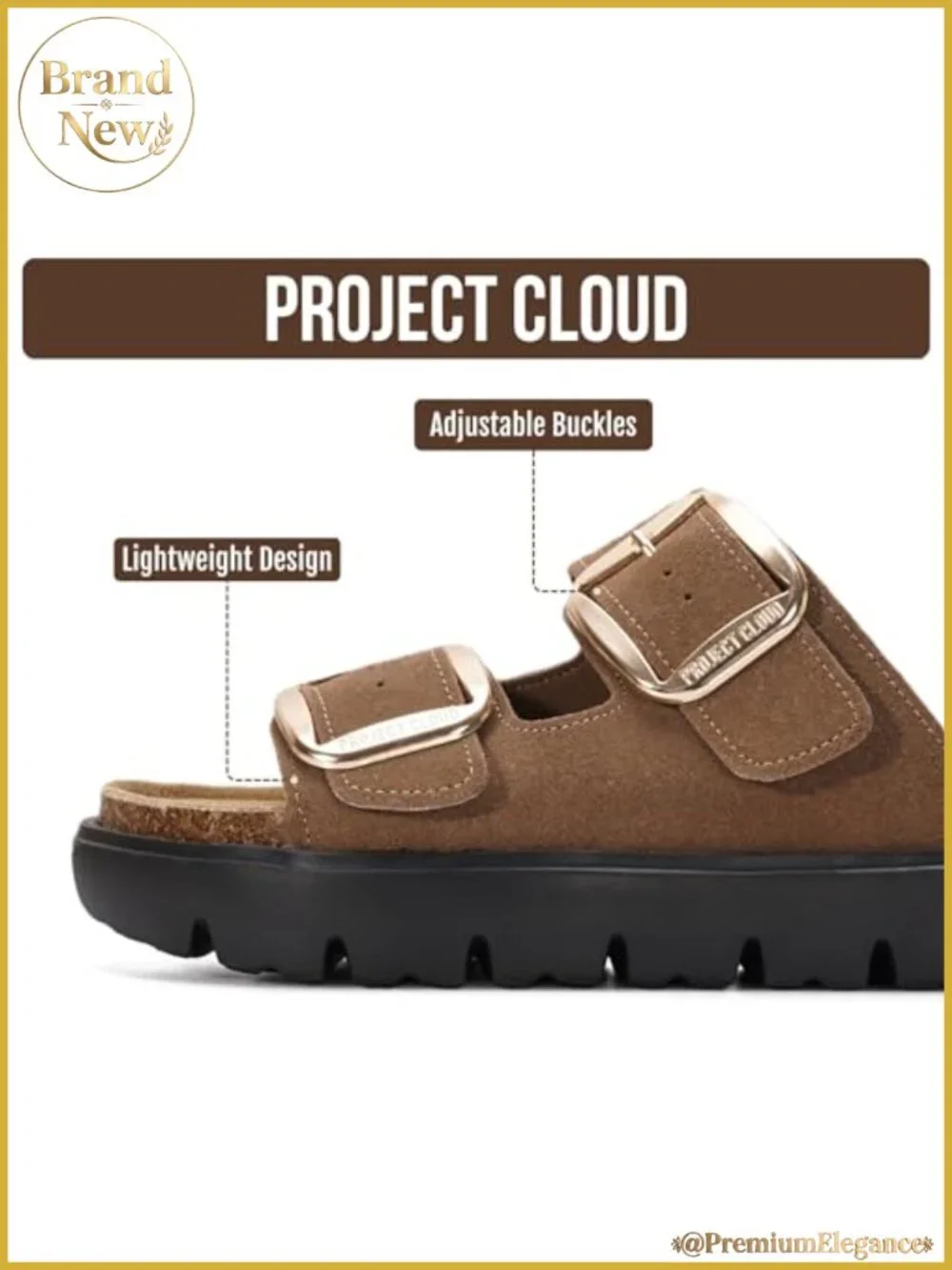 Genuine Leather Platform Slide Sandals Cork Footbed 1.7in Lift